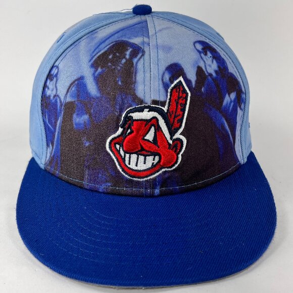 Vtg Cleveland Indians Snap Back Hat Blue New Era Darth Vader Star Wars Mens 90s